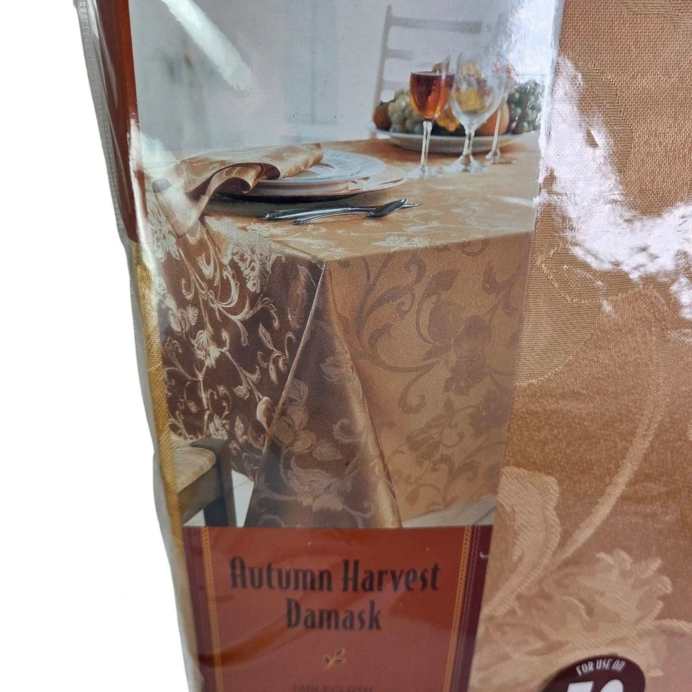 Autumn Harvest Tablecloth Gold 60 x 120 Damask Oblong Soil Release Home Decor Nw